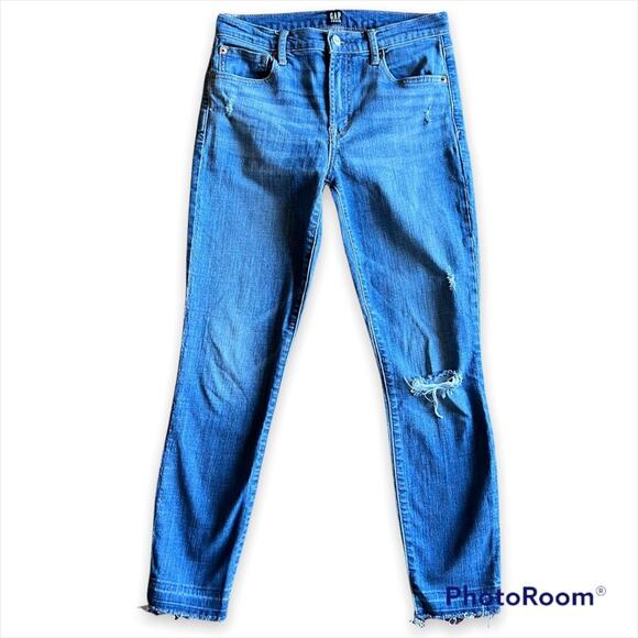 Gap True Skinny Ankle Jeans In Medium Destroy- Size 28R - Picture 1 of 13
